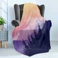 thumbnail image 4 of Mountain Soft Flannel Fleece Throw Blanket, High Hills Silhouette Picturesque View of Foggy Peaks of Forest Land, Cozy Plush for Indoor and Outdoor Use, 50" x 60", Dark Purple and Peach, by Ambesonne, 4 of 5