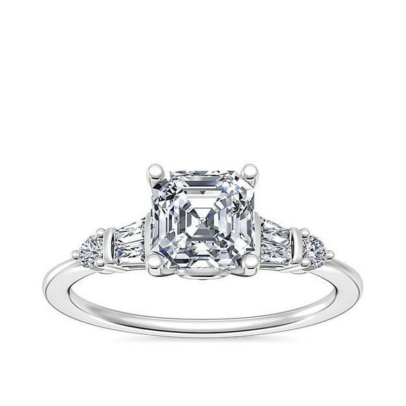 1.00 Carat Asscher Cut Real Diamond Solitaire with Accents Beautiful Engagement Ring for her Solid 14K White Gold Size 7