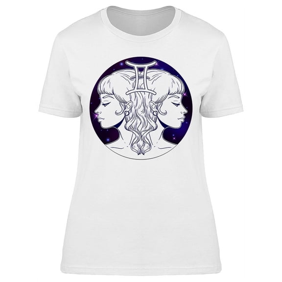 Gemini Zodiac Sign Girl Face  T-Shirt Women -Image by Shutterstock, Female x-Large