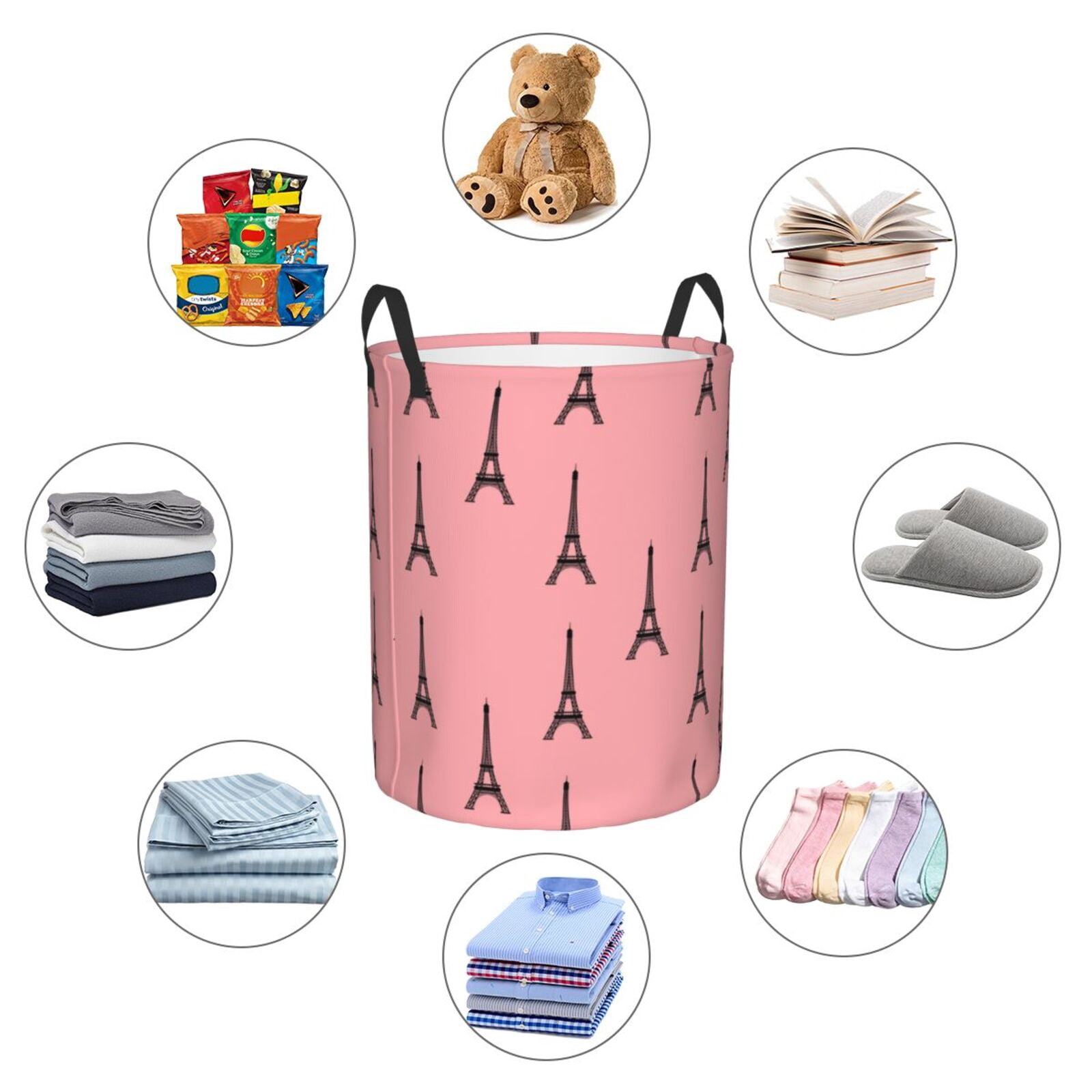 Large Laundry Basket with Handles - Eiffel Tower pink Kids Baby Dirty Clothes Laundry Hamper for Bedroom Aesthetic