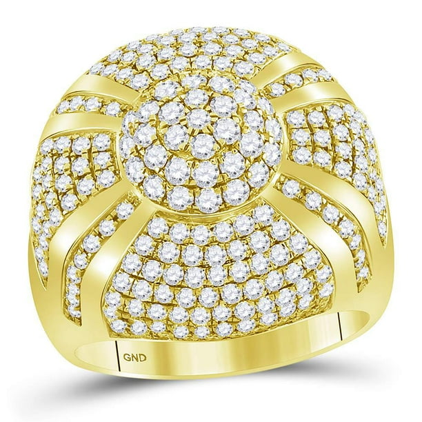 GND - 14kt Yellow Gold Mens Round Diamond Large Cluster Ring 3-5/8 Cttw