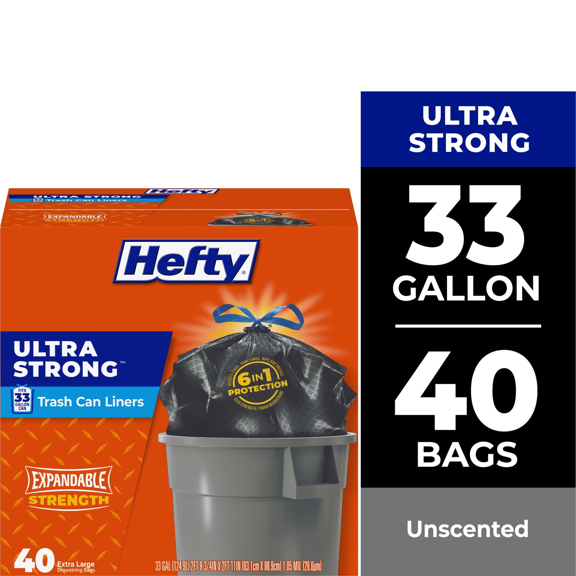 (2 pack) Hefty Ultra Strong Extra Large Trash Bags, Black, Made with 20% Post-Consumer Recycled Materials, 33 Gallon, 40 Count