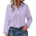 thumbnail image 3 of Womens Button down Shirts Cotton Linen Long Sleeve Dress Shirts Casual Summer Tops with Pockets by Yigetop Light Violet S, 3 of 7