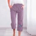 thumbnail image 1 of Pantalons en Lin pour Femmes Été Mode Décontractée Imprimée Taille Élastique Pantalons Longs Amples avec Poche Capris pour Femmes Été Décontracté Liquidation, 1 of 5