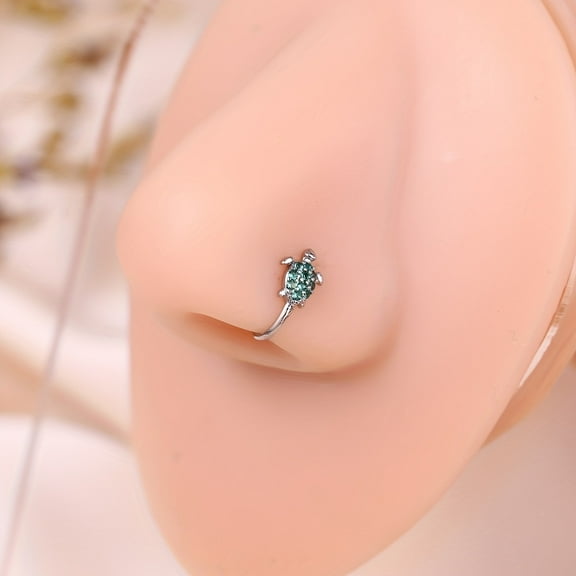 New Copper Nose Clip| Adorable Turtle Design Nose Ring with Green Gemstones - Clip-On, No Piercing Required, Copper with Zirconia Inlay, Perfect for Daily Wear & Vacation