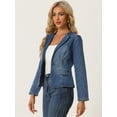 thumbnail image 3 of DARING DIVA Women's Lapel Collar Jean Jacket One Button Work Denim Blazer XS Blue, 3 of 6