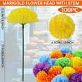 thumbnail image 2 of 100 Pcs Marigold Flower Heads Bulk, Multiple Color Silk Marigold with Stems Artificial Marigold Garland for Day of The Dead Decoration Dia De Los Muertos Halloween Decor, 2 of 5