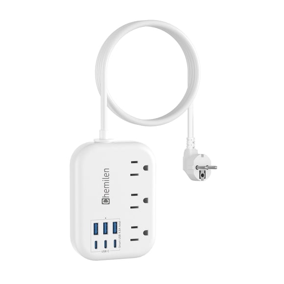 European Travel Plug Adapter with USB C, 3 American Outlets 6 USB Ports (3 USB-C) 4.8A/24W, Canada to Europe Travel Power Bar for