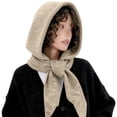 thumbnail image 2 of Letdown Hooded Scarf for Women 2 In 1 - Knitted Neck Hat Scarf Set Soft Warm for Winter Cold Weather Neck Warmer (White,One Size), 2 of 6