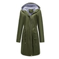 thumbnail image 2 of Htigea Women's Hooded Rain Jacket Long Waterproof Windproof Raincoat Casual Full Zip Windbreaker with Pockets Army Green 2XL, 2 of 5