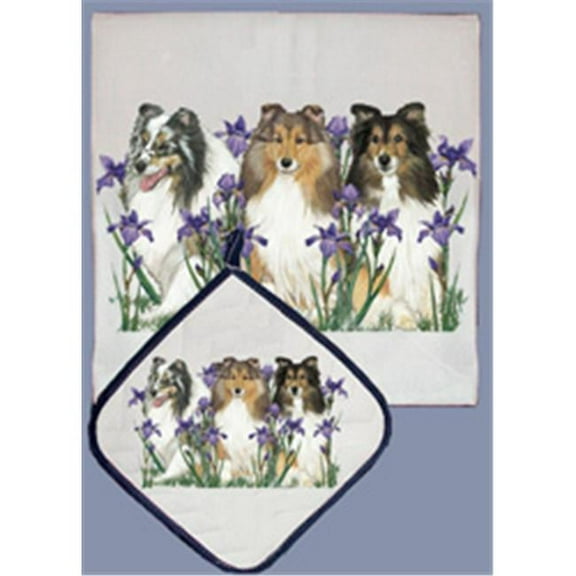 Pipsqueak Productions DP524 Dish Towel and Pot Holder Set - Shetland Sheepdog