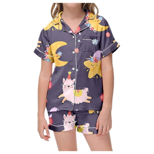 MIASHUI Ensembles de Pyjamas 2 Pcs pour Enfants Filles Tout-Petits Mignons Imprimés, Violet, 8-9 Ans