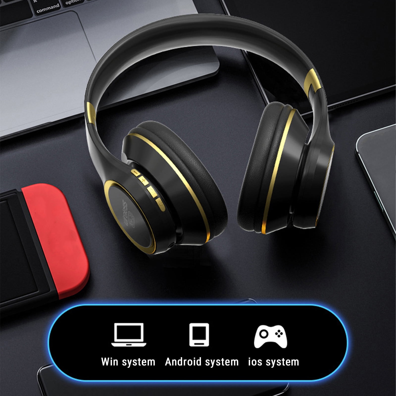 [Updated Bluetooth Headphones Over Ear, 65 Hours Playtime Wireless Headphones with Microphone,Foldable Lightweight Headset with Deep Bass,HiFi Stereo Sound for Travel Work Cellphone - Black