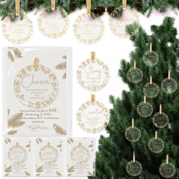Barydat 30 Sets Christian Christmas Ornament Bulk Religious Bible Verse Acrylic Hanging Ornament Inspirational Quotes Ornaments Church Party Favors for Holiday Christmas Tree Home Decor (Bless) C111