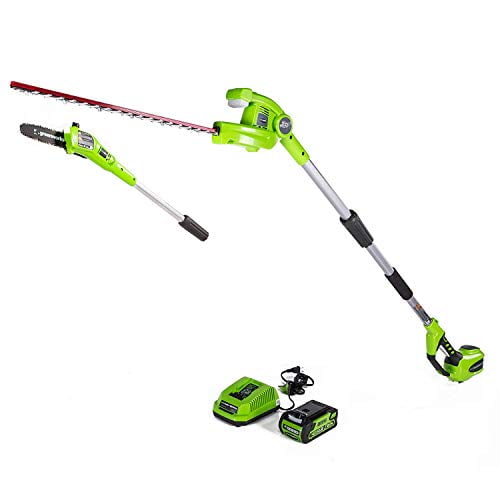 Greenworks 40V 8-inch Cordless Pole Saw with Hedge Trimmer Attachment 2.0Ah Battery and Charger Included, PSPH40B210