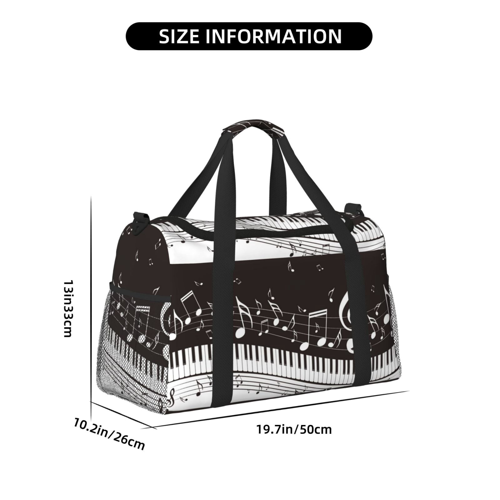 Defioc Piano Keys With Musical Notes Print Hand Travel Bag - Foldable Travel Duffel Bags for Men Women -Sport Gym Bag - Overnight Travel Duffel Bag - Adjustable Shoulder Strap
