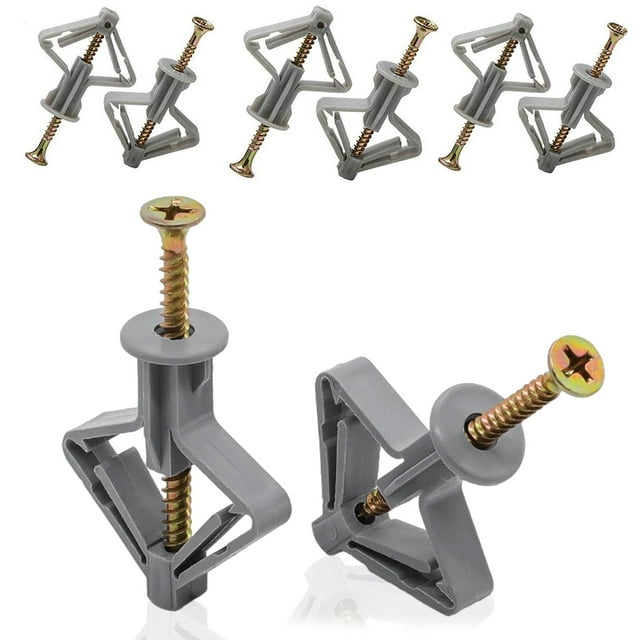Paquete de 20 tacos para placas de yeso, tacos universales M8 con tornillo de 50 mm, tacos autoperforantes para placas de yeso, tornillos y tacos de mariposa para paredes huecas de placas de yeso de