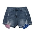 thumbnail image 3 of FAKKDUK Women's Denim Shorts 5" Ripped Hem Elastic High Waist Button Zip with Pocket Shorts Jeans for Women Casual Hot Jean Shorts for Summer Slim Fit Independence Day,XL, 3 of 7