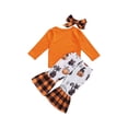 thumbnail image 4 of Qiylii Baby Girls Clothing Set Letter T-Shirt+Pumpkin Flared Trousers+Headband, 4 of 6