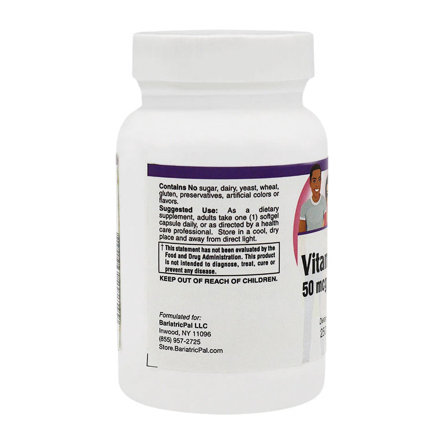 Vitamin D-3 50mcg (2,000 IU) - Easy Swallow Vegetarian Softgels by BariatricPal Size: 250 Count
