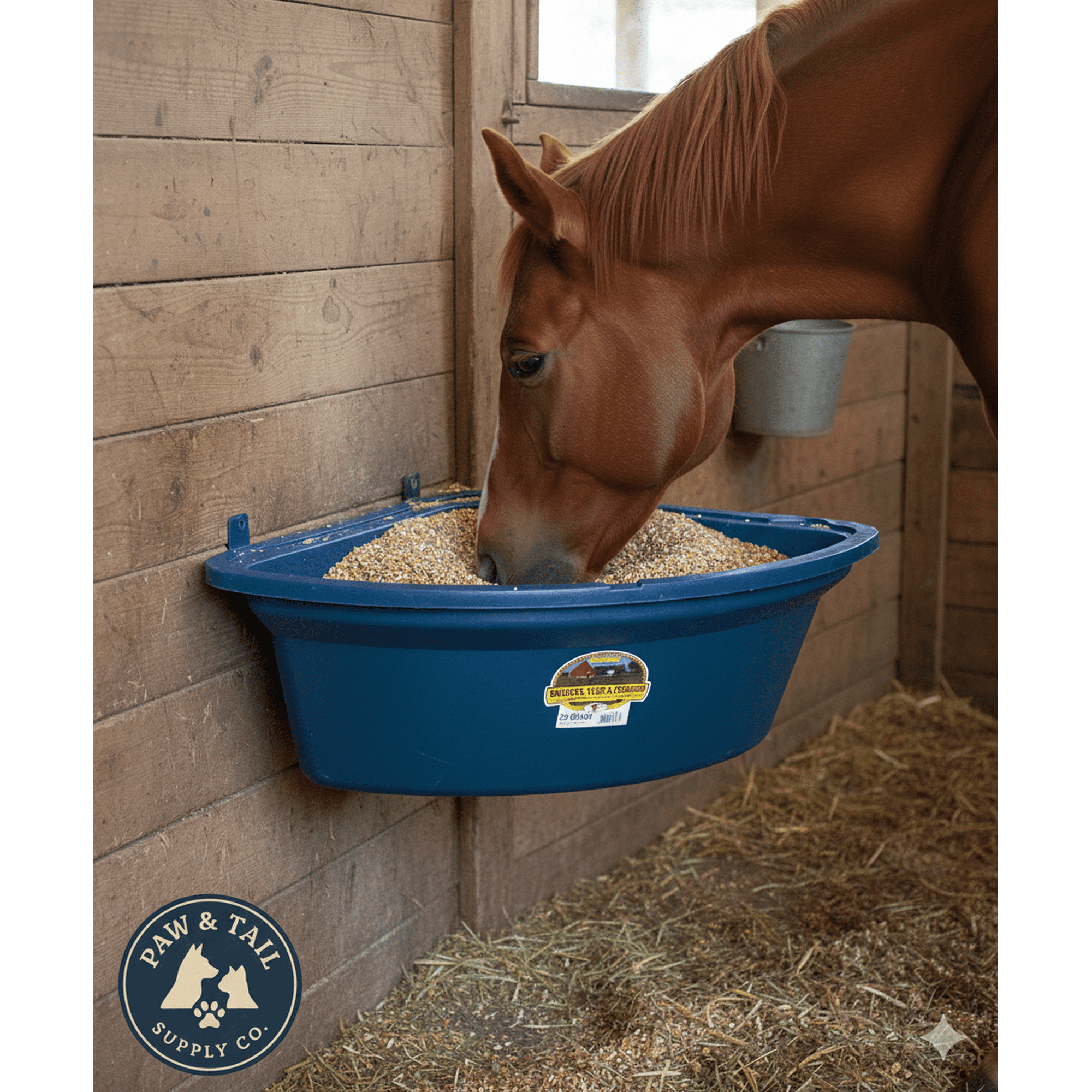 Little Giant Plastic Corner Feeder 26 Quart Space-Saving Livestock Feed, Blue