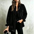 thumbnail image 2 of Domzest Womens Corduroy Shirt Jacket Button Down Frayed Hem Lapel Shirt Jackets 2026 Fall Casual Oversized Outerwear with Chest Pocket Black S, 2 of 6