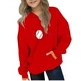 thumbnail image 3 of JUSLIO Girls Sweatshirts Fall/Winter Solid Color Hooded Sweatshirt Athletic Fall/Winter Long Sleeve Tops Sweatshirts Red(5 Years）, 3 of 4