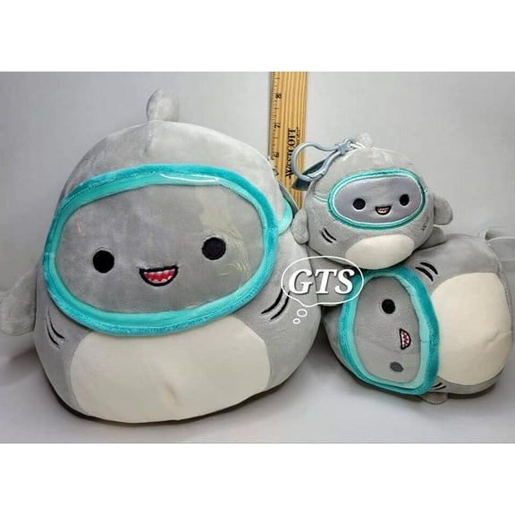 Squishmallow 3.5" Clip 5" and 8" Gordon Mask Scuba Shark 3 PC Plush