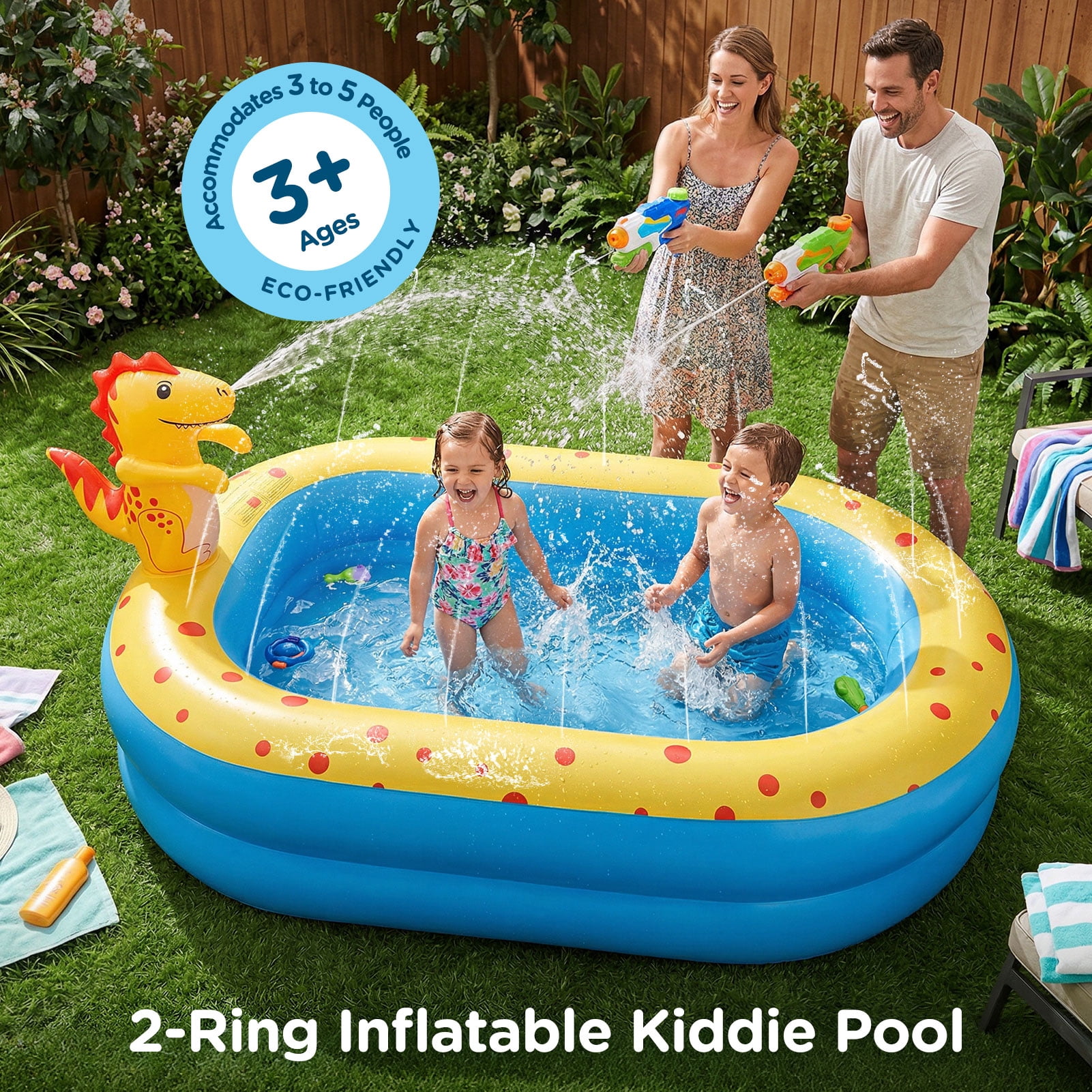 Livhil Kiddie Pools, Swimming Pool for Kids, 67'' x41'' x32'' Dinosaur Inflatable Pool with Sprinkler for Outdoor Law Summer Water Play