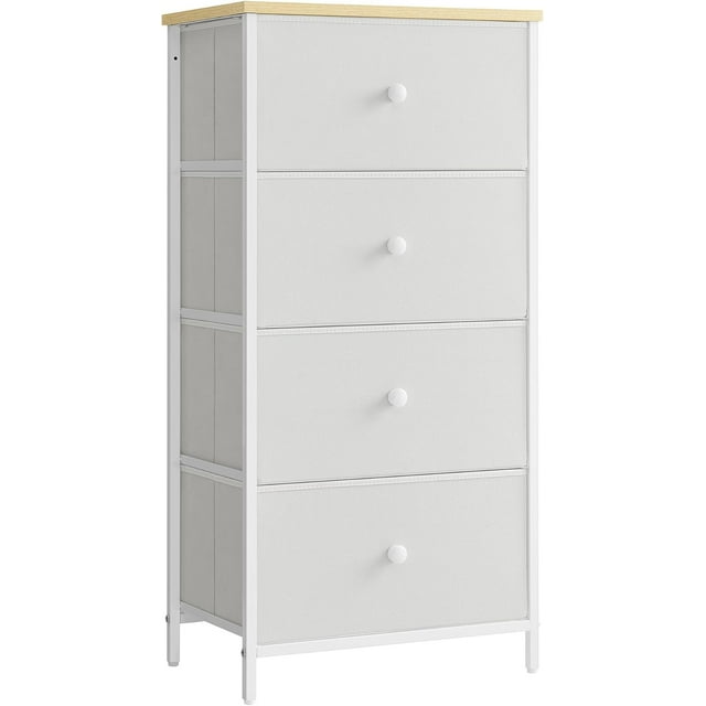 Commode en Tissu avec 4 Tiroirs et Cadre en Métal - Petite Commode en Noir Ébène et Brun Rustique