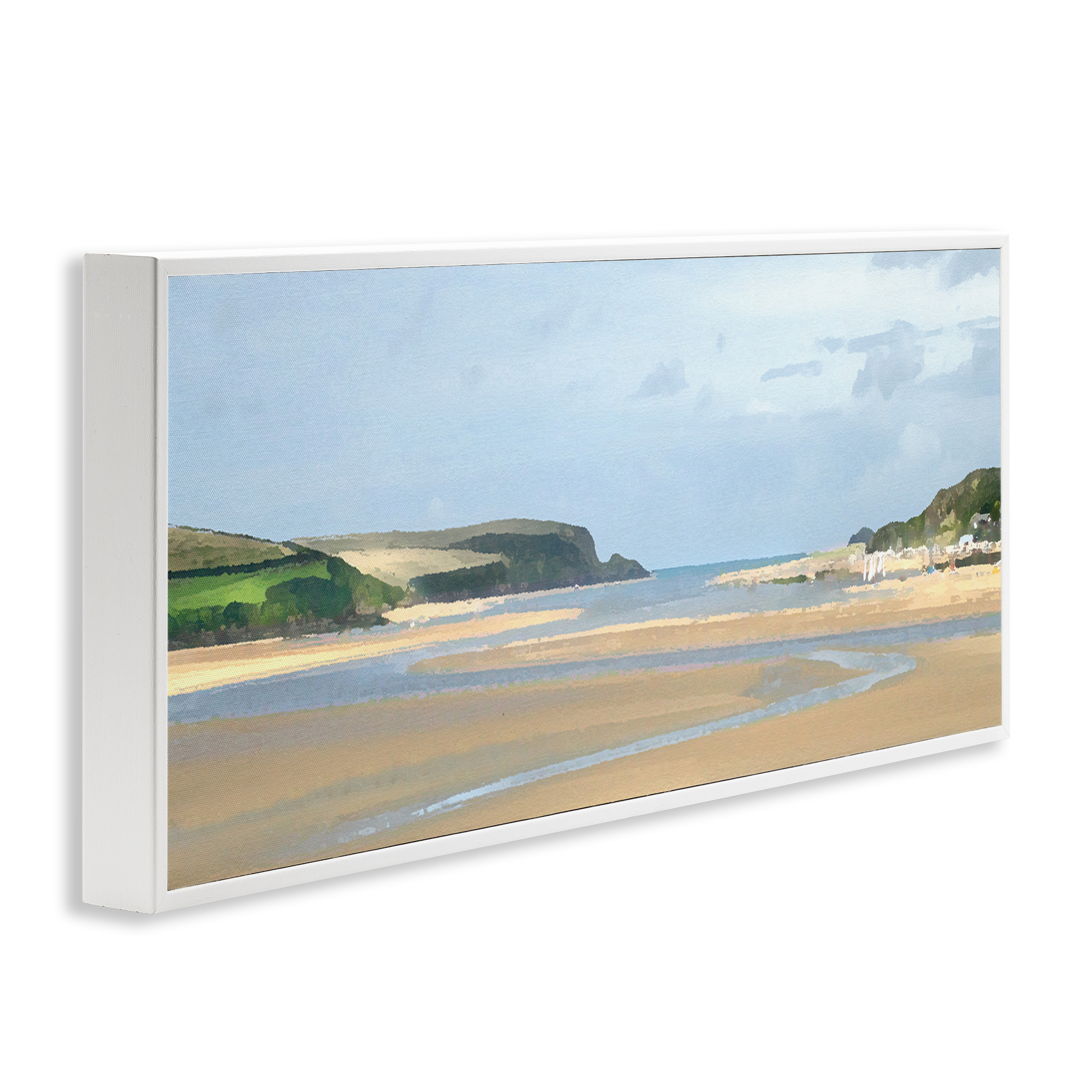 Stupell Industries Vast Beach View Landscape Painting White Framed Art Print Wall Art, 24 x 10