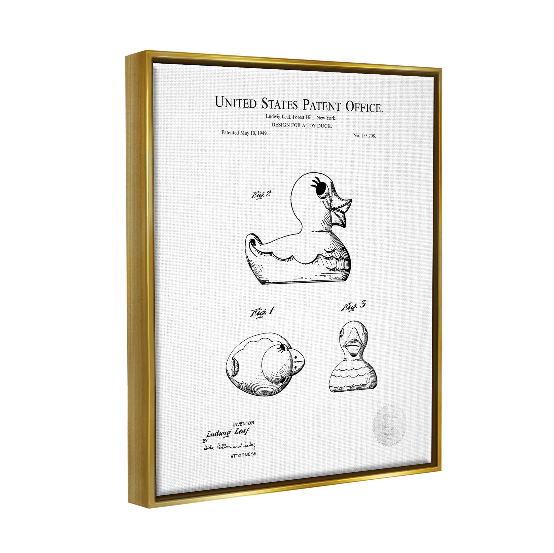 Stupell Industries Vintage Toy Duck Diagram Graphic Art Metallic Gold Floating Framed Canvas Print Wall Art, Design by Karl Hronek