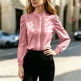 thumbnail image 4 of Gamivast Women's Chiffon Blouses Long Puff Sleeve Button Down Shirts Stand Collar Casual Flowy Tops with Lace Trim Elegant Dressy Fall Work Office Clothes, 4 of 7