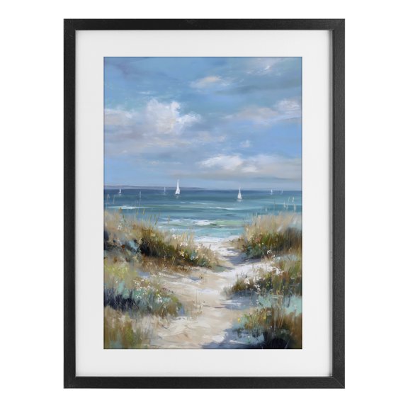 Stupell Industries Cottage Sailboat Path Impression Black Framed Print Under Glass, 17 x 23, by Petals Prints Design