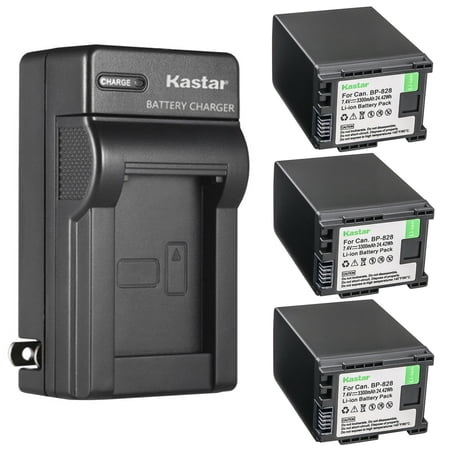Kastar 3-Pack Battery and AC Wall Charger Replacement for Canon BP-820 BP820 BP-828 BP828 Battery Canon CG-800 CG800 Charger Canon XF400 XF405 XA10 XA11 XA15 XA20 Camera