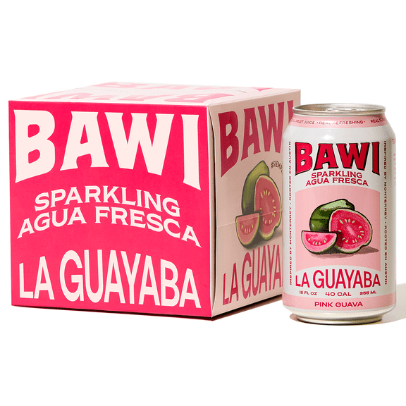 Bawi Agua Fresca, La Guayaba (Pink Guava), Sparkling Fruit Drink, 12 fl oz Cans, 4 Pack