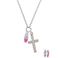 thumbnail image 2 of Delight Jewelry Silvertone 3-D Hot Pink Running Shoe Everlasting Love Engraved Cross Zoey Necklace, 28", 2 of 4
