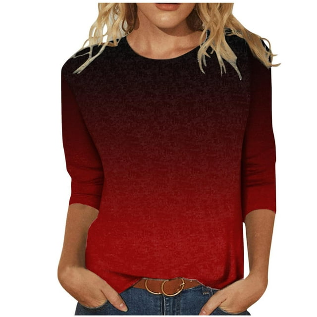 Pompotops Femmes Mode Casual Col Rond Manches 3/4 Imprimé Chemisier Chemisier Large Tops Dégagement