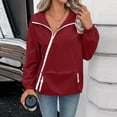 thumbnail image 6 of purcolt Women's Rain Jackets Diagonal Zip Long Sleeve Pullover Windbreaker Waterproof Hooded Jackets Casual Lightweight Oversized Travel Hiking with Kangaroo Pocket, 6 of 9