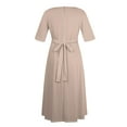 thumbnail image 5 of Nisorays Women's A Line Self Tie Waist Maxi Dress Round Neck 3/4 Sleeve High Waist Plus Size Swing Flare Long Dresses Khaki 3XL, 5 of 5