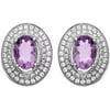 Platinum-Plated Sterling Silver Oval-Cut Amethyst Pave CZ Earrings