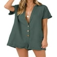 thumbnail image 1 of MesaSe Femmes Été Manches Courtes Combinaisons Shorts V Cou Bouton-Down Rompers, 1 of 6