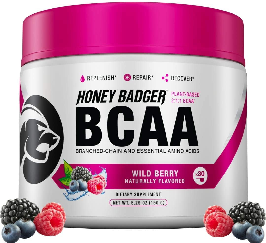 Buy Honey Badger BCAA Amino Acids Powder Vegan Keto Wild Berry BCAAs