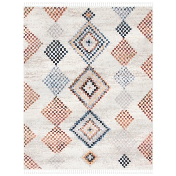 SAFAVIEH Morocco Comhgham Diamond Polyester Area Rug, Grey/Rust, 8' x 10'