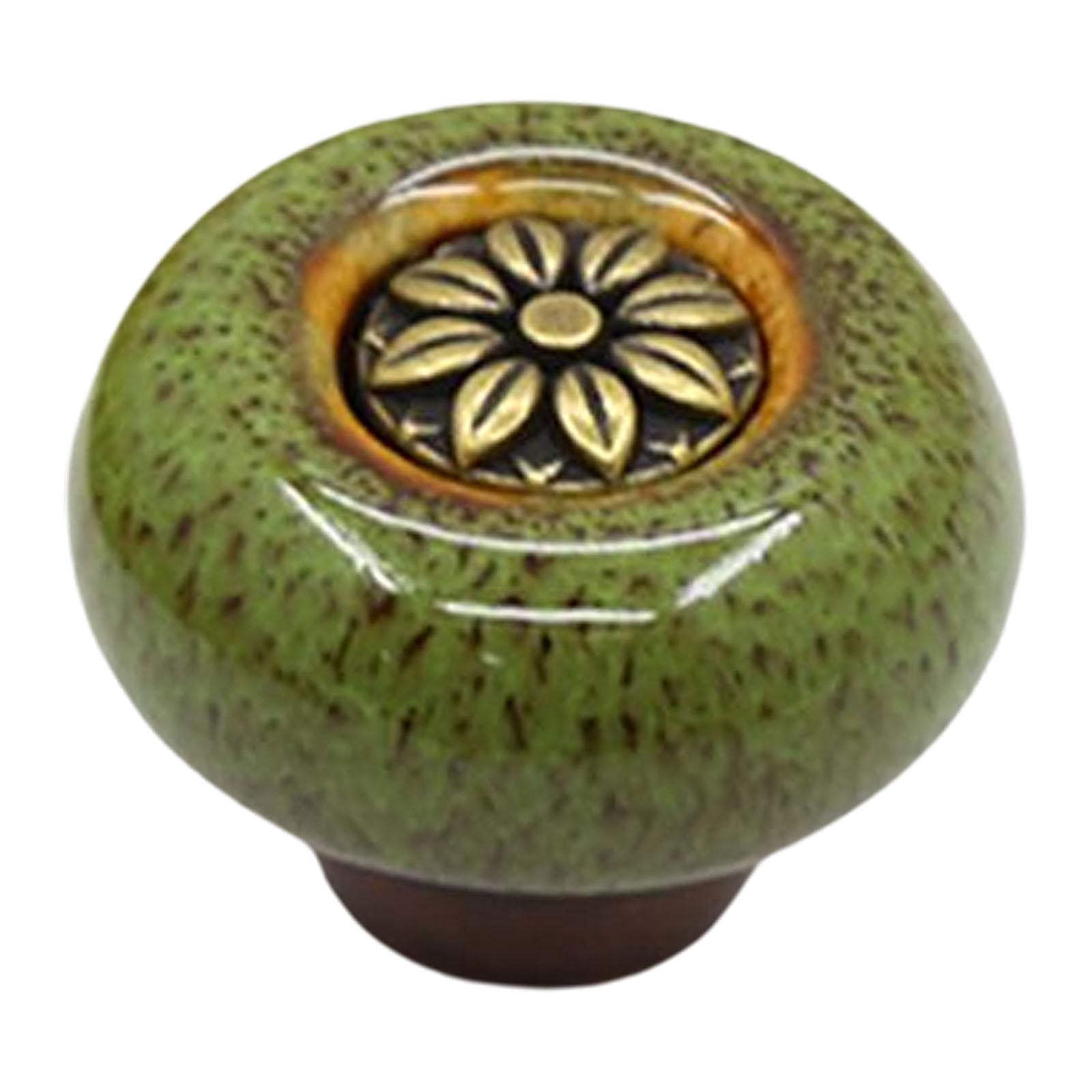 Baoblaze 10xCeramic Door Knob Cabinet Dresser Handles Hardware Pull Furniture green