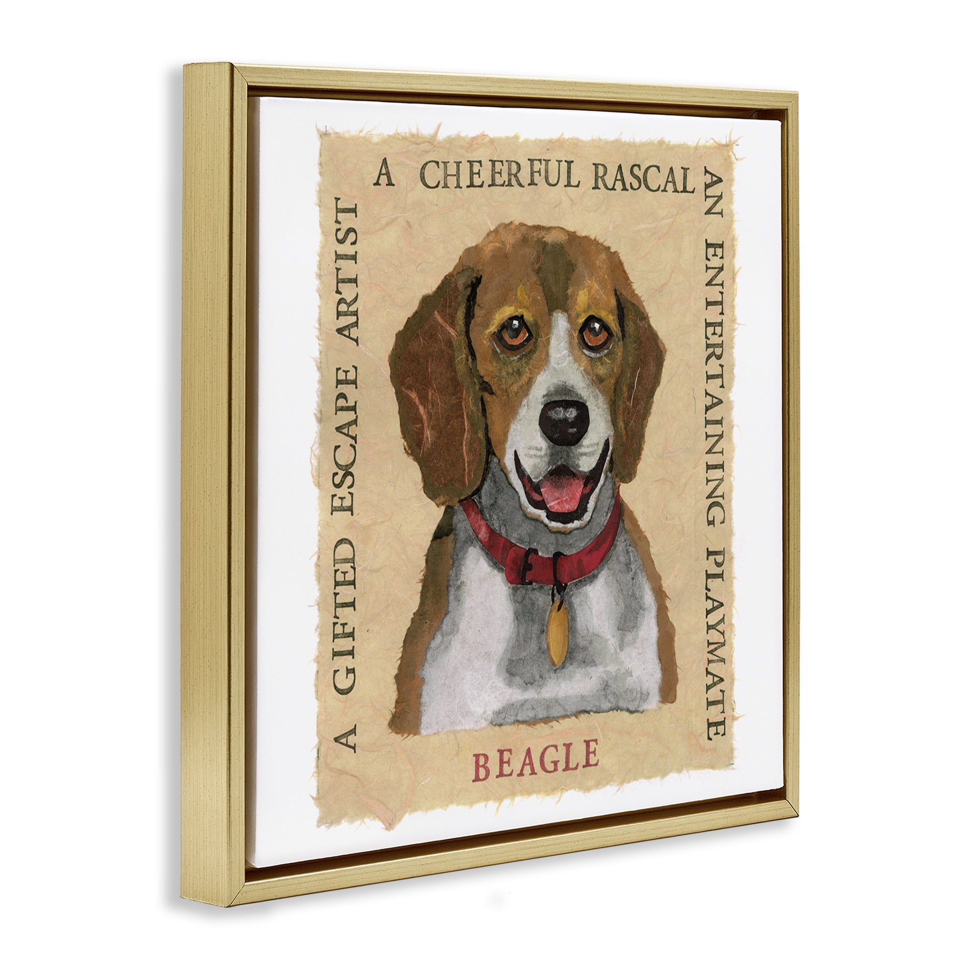 Stupell Industries Fun Beagle Pet Phrases Animals Painting Gold Floater Framed Canvas Art Print Wall Art, 25 x 25