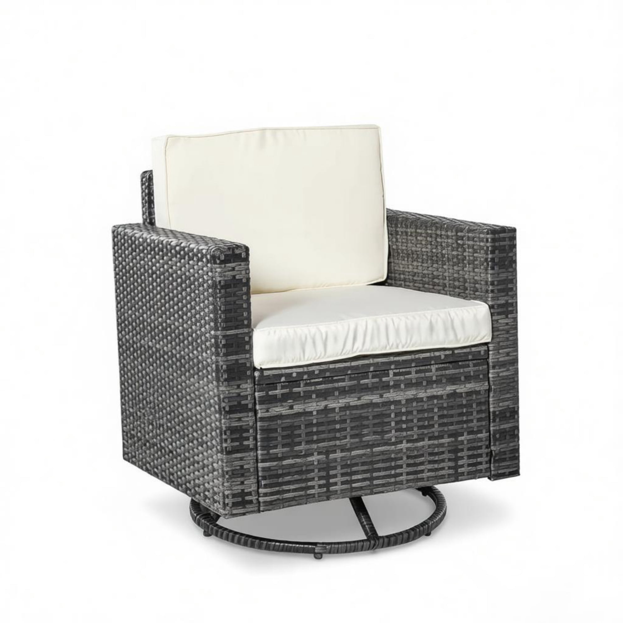 Outdoor Swivel Rocker, 360° Patio Glider Chair for Porch, Backyard, Deck, Cream White PE Wicker