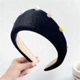 thumbnail image 4 of Plush Headbands Decorated with Pearls and Beads Fashion Hair Accessory Comfortable Hairpiece for Women and Girls Black, 4 of 5