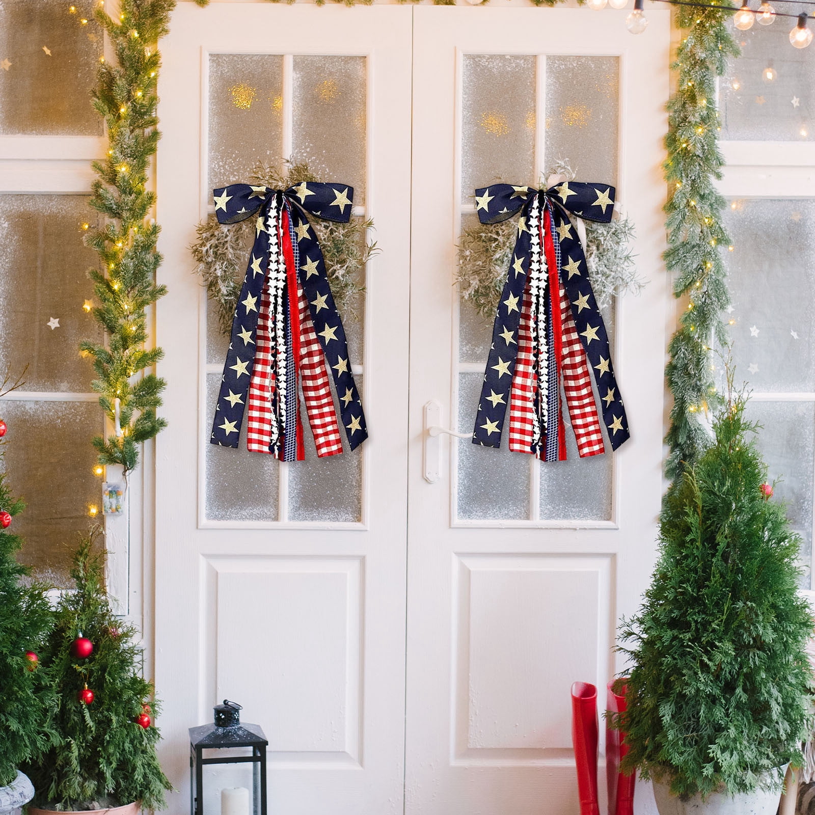 Seyotauo Large Patriotic Ribbon Bow, 4th of July Red White and Blue Bows Clip-On Star Sash Patriotic Wreaths for Front Door Indoor Outdoor Memorial Day Decoration, for Patriotic Indoor Outdoor Decor