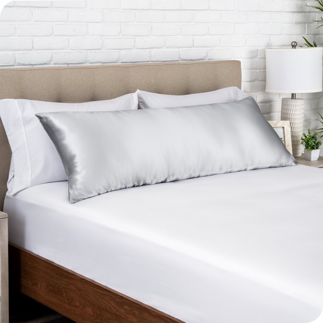 Bare Home Satin Body Pillowcase - Luxury Pillowcase - Soft and Smooth - Breathable - Envelope Closure, Silver